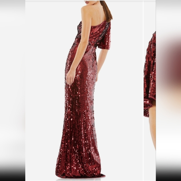 NWT Mac Duggal, One-Shoulder Sequin Column Gown, Burgundy, Size 4 -$598 - Picture 2 of 15